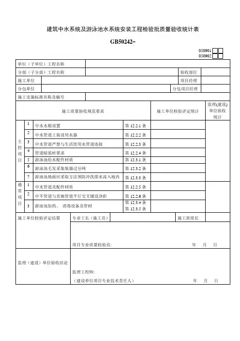 建筑中水系统及游泳池水系统安装工程检验批质量验收记录表