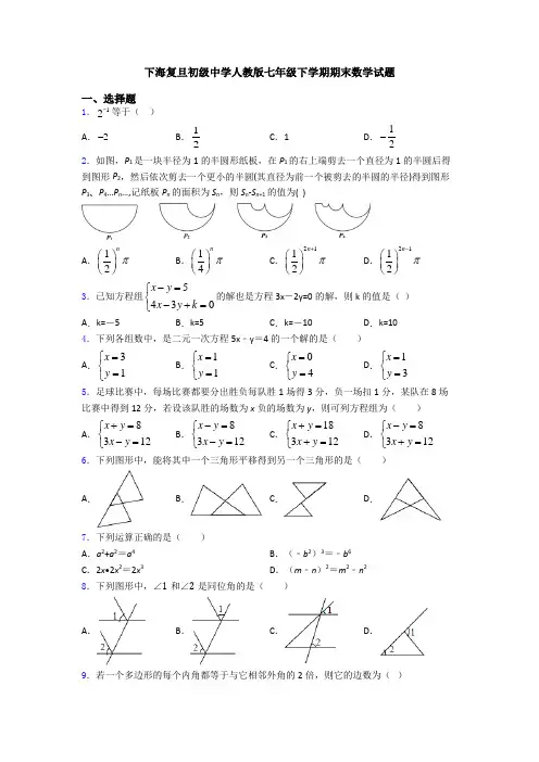 上海复旦初级中学人教版七年级下学期期末数学试题