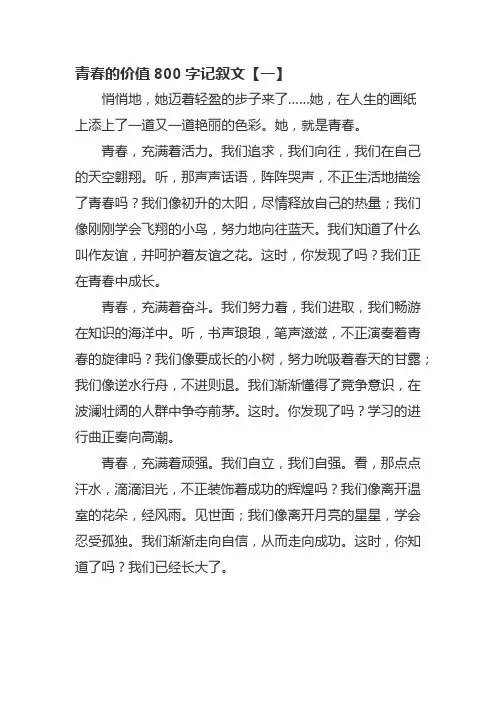 青春的价值800字记叙文