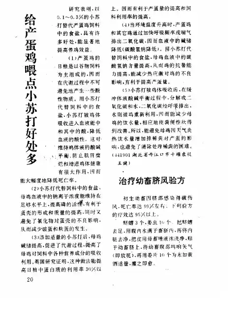 给产蛋鸡喂点小苏打好处多