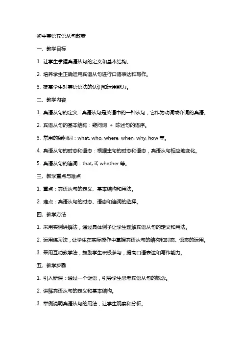 初中英语宾语从句教案