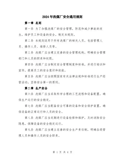 2024年洗煤厂安全通用规则