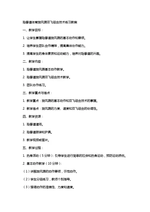 跆拳道体育旋风踢双飞组合技术练习教案
