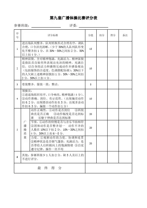第九套广播体操比赛评分表