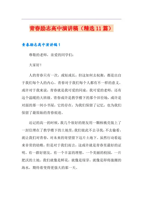青春励志高中演讲稿(精选11篇)
