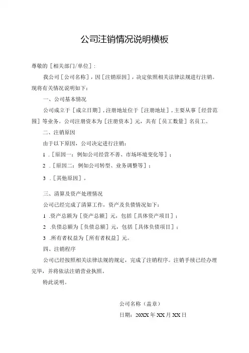 公司注销情况说明模板