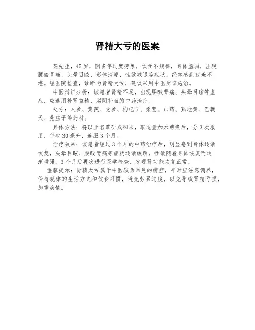 肾精大亏的医案