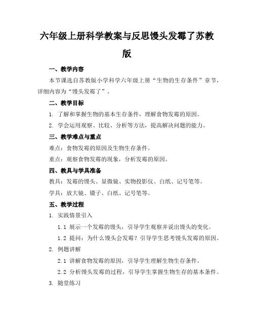 六年级上册科学教案与反思馒头发霉了苏教版
