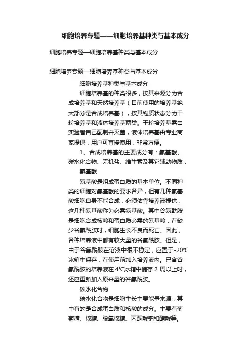 细胞培养专题——细胞培养基种类与基本成分