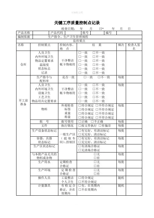 关键工序质量控制点记录