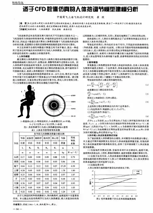 适于CFD数值仿真的人体热调节模型建模分析