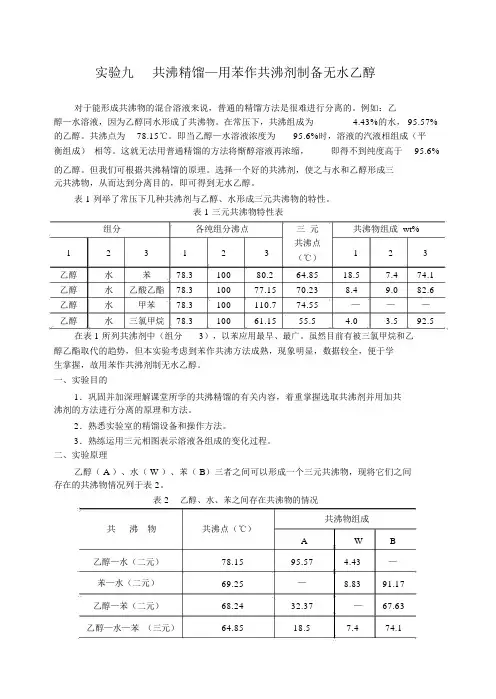 共沸精馏用苯作共沸剂制备无水乙醇
