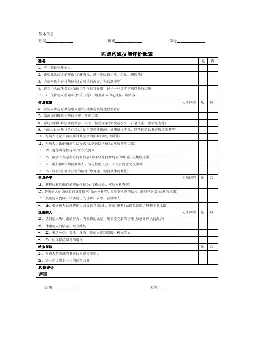 (推荐)医患沟通技能评价量表(SEGUE)