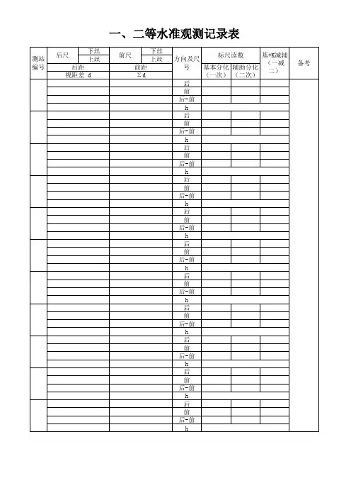 一、二等水准测量观测记录表
