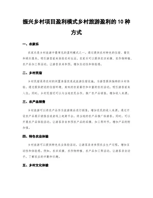 振兴乡村项目盈利模式乡村旅游盈利的10种方式