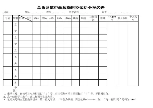 运动会项目竞赛表格