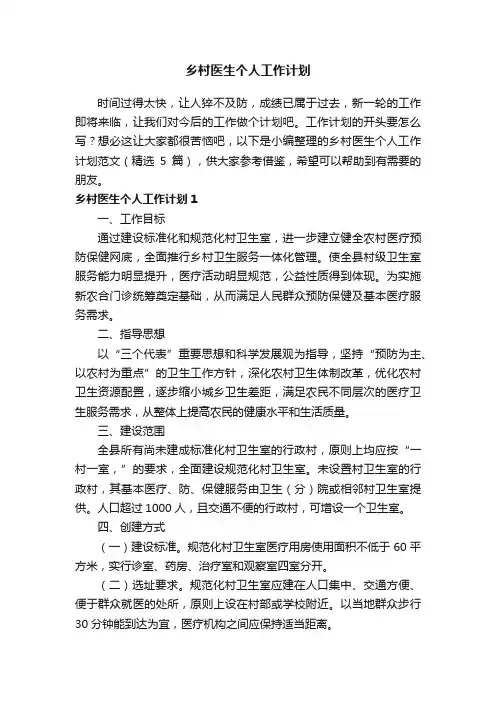 乡村医生个人工作计划范文（精选5篇）