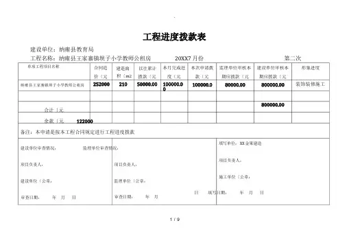 工程进度拨款表