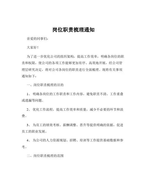 岗位职责梳理通知