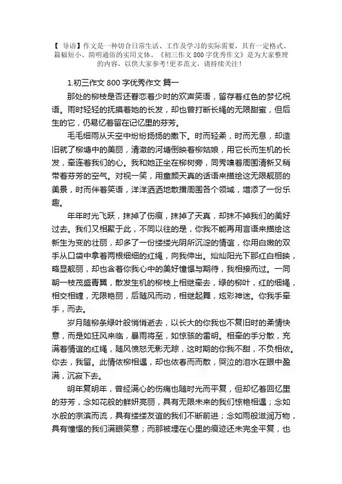 初三作文800字优秀作文【五篇】