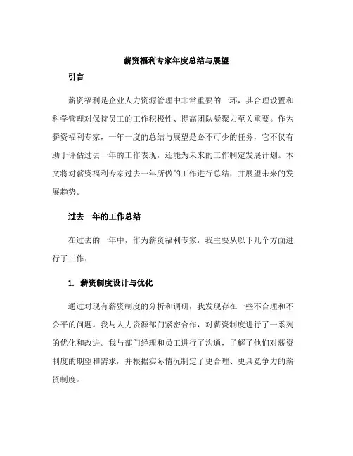 薪资福利专家年度总结与展望