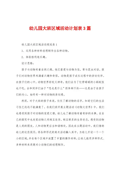 幼儿园大班区域活动计划表3篇