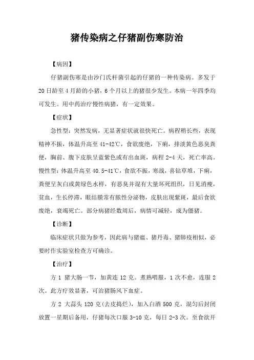 猪传染病之仔猪副伤寒防治