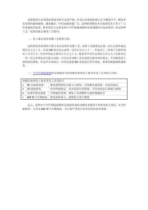 研究中空纤维超滤膜和反渗透膜结合双工艺流程