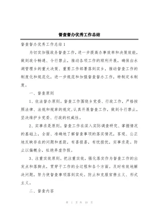 督查督办优秀工作总结