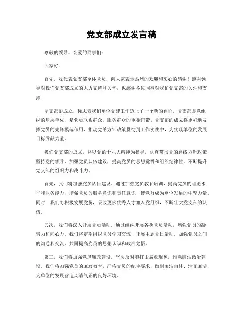 党支部成立发言稿