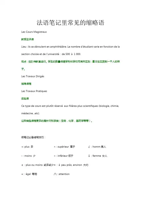 法语笔记里常见的缩略语