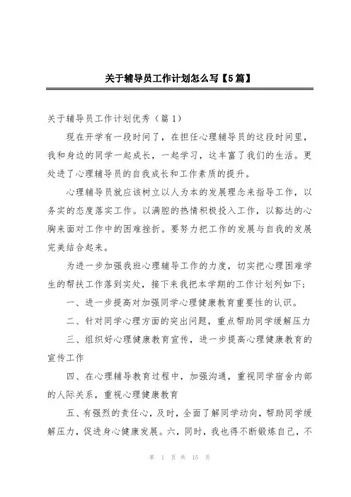 关于辅导员工作计划怎么写【5篇】