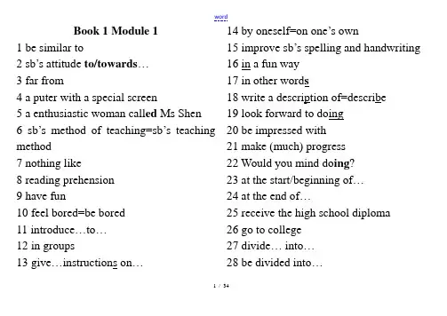 外研版高一英语必修一Module1-6知识点总结材料
