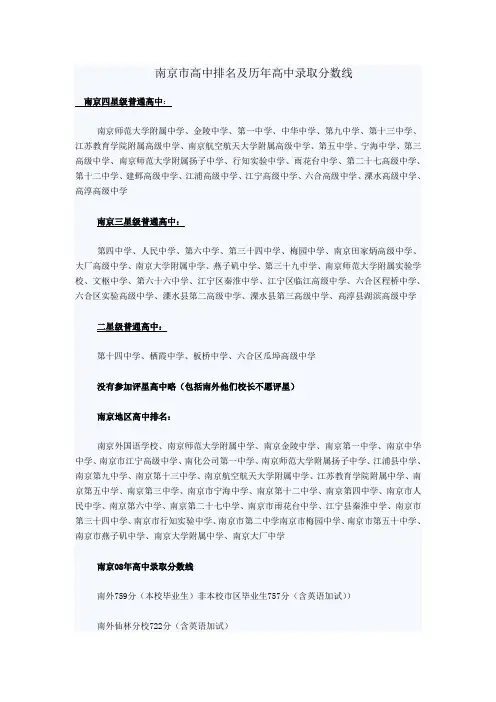 南京市高中排名及历年高中录取分数线
