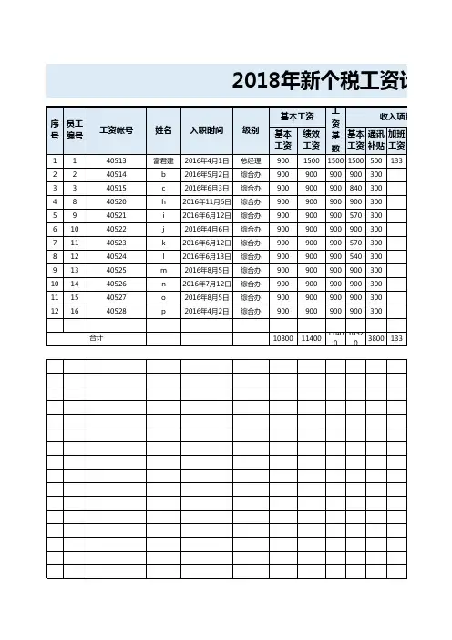 2018年10月最新个税计算工资表-新个税计算