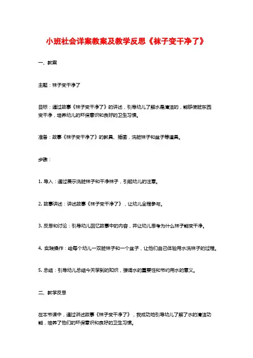 小班社会详案教案及教学反思《袜子变干净了》