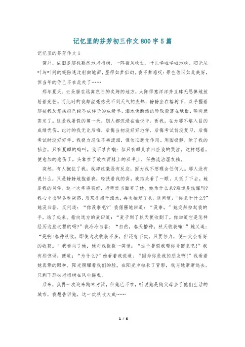 记忆里的芬芳初三作文800字5篇