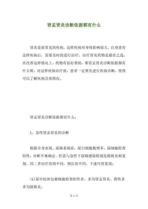 肾盂肾炎诊断依据都有什么