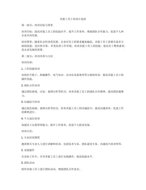 多能工员工培训计划表