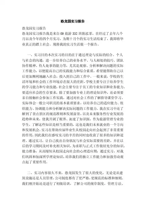 恐龙园实习报告