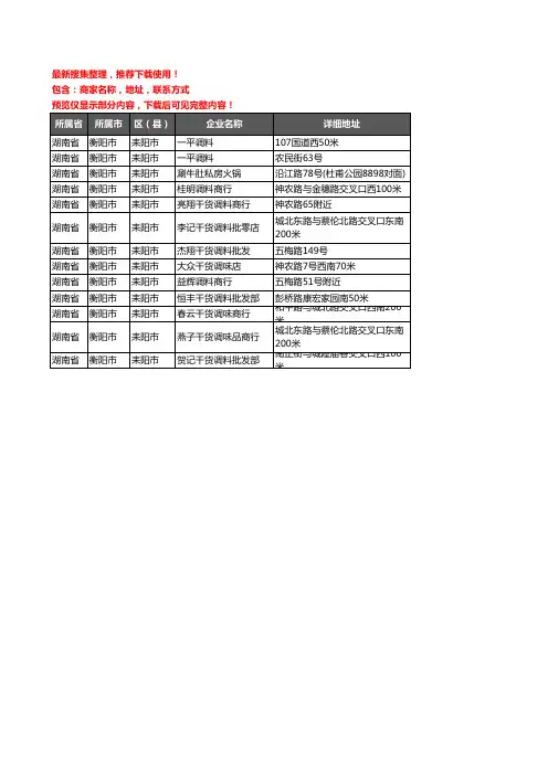 新版湖南省衡阳市耒阳市调料企业公司商家户名录单联系方式地址大全13家