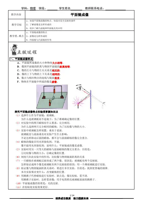 个性化讲义之平面镜成像(附录答案)