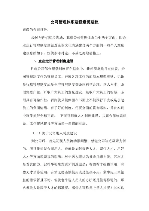 关于公司管理体系建设的意见建议