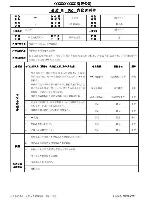 岗位职责说明书-FQC