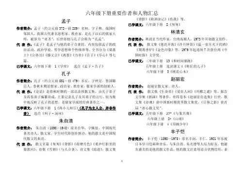 六年级下册重要作者和人物汇总