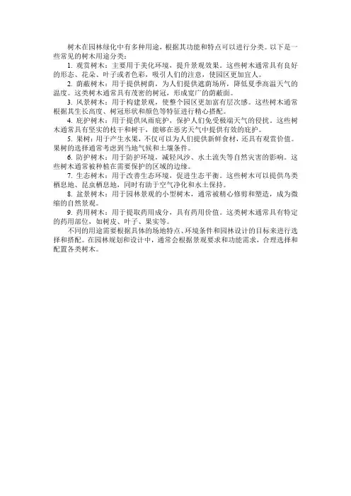 树木在园林绿化中的用途分类