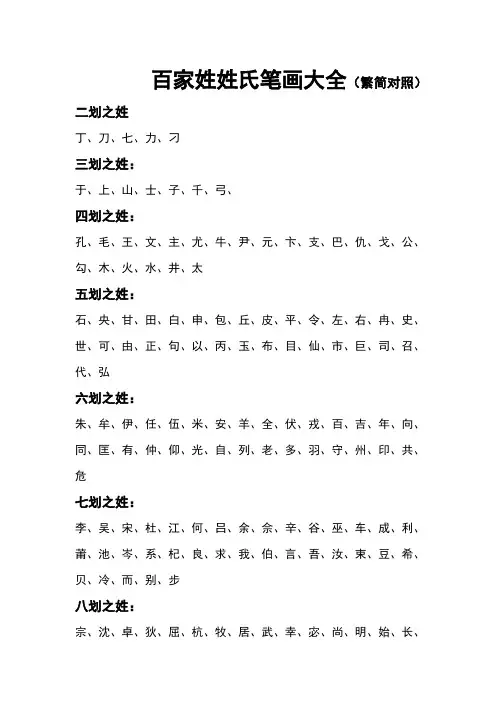 百家姓姓氏笔画大全