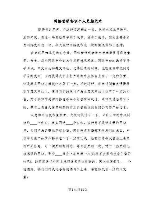网络营销实训个人总结范本(6篇)
