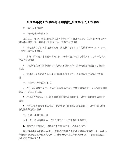 招商局年度工作总结与计划模板_招商局个人工作总结