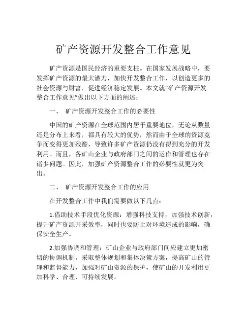 矿产资源开发整合工作意见